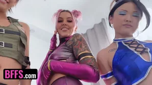 Kylie Rocket, Lulu Chu, and Luna Legend in a raucous group sex with costumes