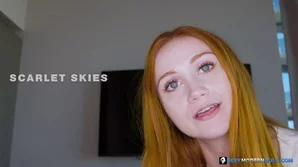 Witness Scarlet Skies engaging in passionate hardcore sex with a large penis, culminating in an explosive orgasm