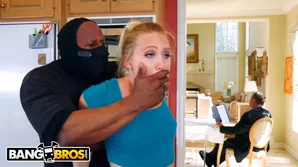 Intense interracial encounter with masked intruder exploring AJ Applegate's voluptuous derriere in hardcore HD