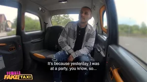 A man masturbates in a taxi and receives a passionate deepthroat from a group of women