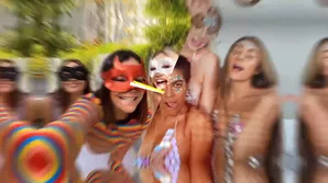 Mae Milano and her friends have a raucous group sex with a messy climax