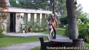 A teenage girl's initial outdoor experience with self-pleasure involving a black partner