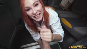 Stunning redhead with natural assets gets exploited by a fake taxi driver