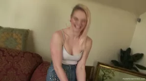 A novice blonde engages in an intense reverse cowgirl sexual encounter with her companion, featuring a blowjob and high-definition footage