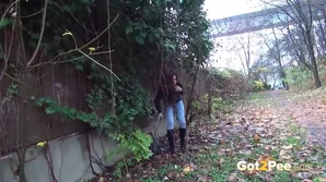 Secretly recorded footage of a shy brunette's public urination experience in high definition