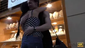 Hidden camera footage of a teenage girl giving a blowjob for cash from a first-person view