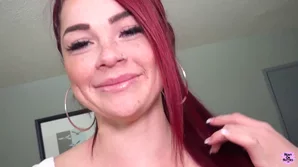 A redheaded girl with freckles gets doggy styled and covered in cum by a European man